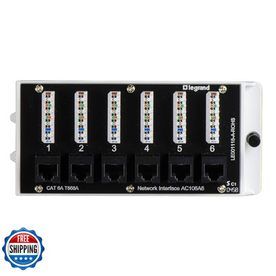 Legrand OnQ 6-Port Cat6A Network Patch Panel Ethernet Connection Black AC106A6