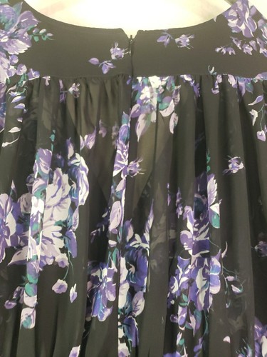 ASOS Maxi Sz 16 Black Purple Floral Long Sleeve Smock Waist Sheer Pleated Dress - Picture 14 of 14