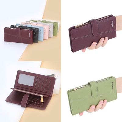 Women's Leather Folding Clutch Bag Large Capacity Zipper Card Bag with Buckle US