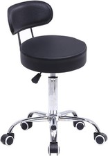 KKTONER PU Leather Rolling Stool with Mid Back Height Adjustable Office Compute
