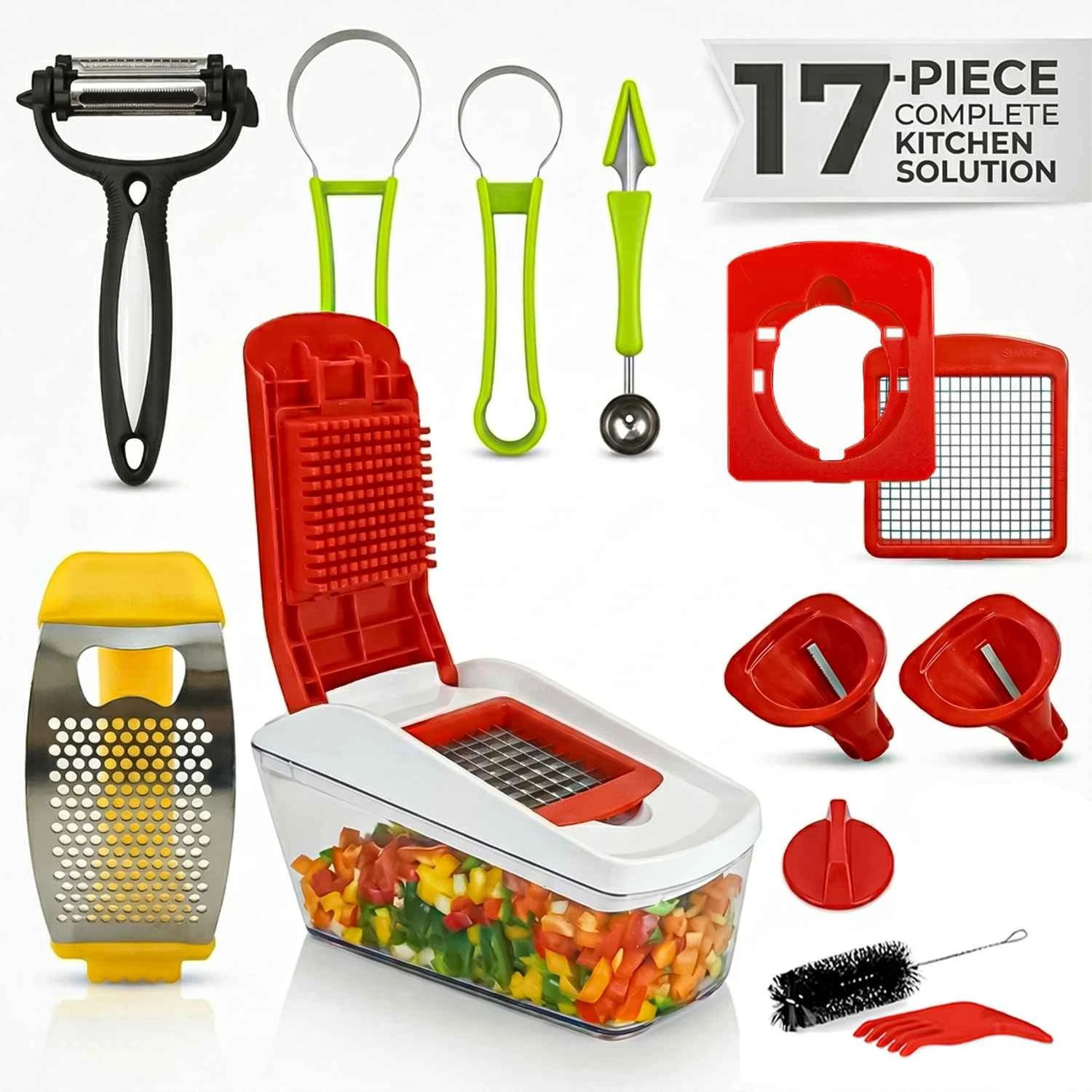 AEX 17pc Vegetable Chopper Set Fruit Cutter Peeler Garlic Press Kitchen Tool UK