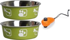 Two Pack Karlie Dog Bowl Stainless Steel, Non-Slip, 800ML  With Training Clicker