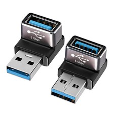 90 Degree USB 3.0 Adapter, 2-Pack Right Angle A Male to Female Black