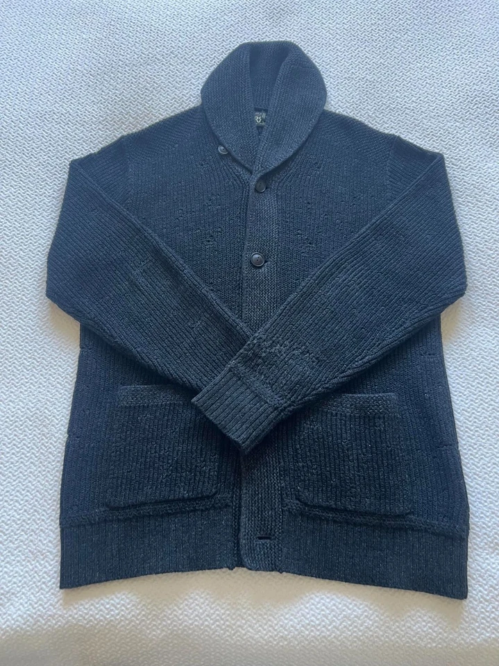 Ralph Lauren RRL Hombre Fábrica Desgastado Cárdigan Suéter Foto 2 de 4
