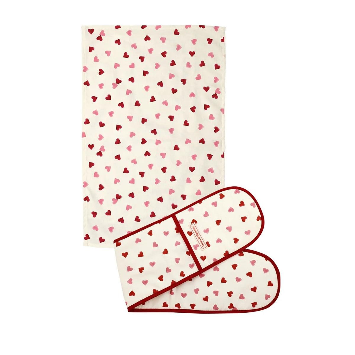 Emma Bridgewater Pink Hearts Double Oven Glove and Tea Towel Set 1PIH021689