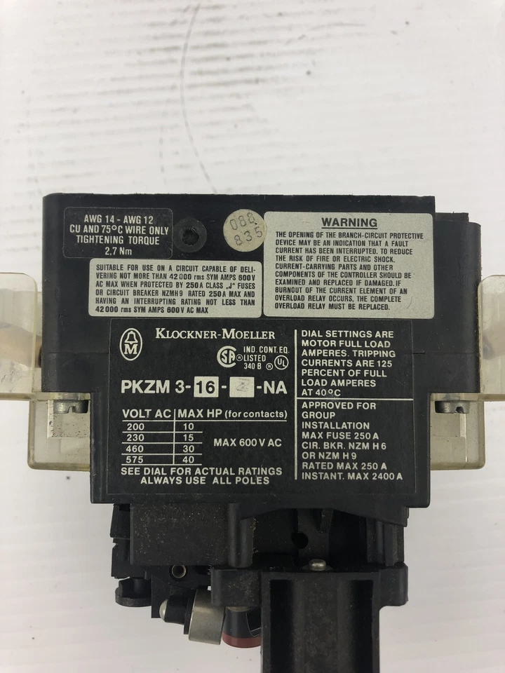 Klockner-Moeller PKZM3-16-Z-NA Motor Starter - Image 2 of 4