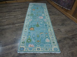 Turkish Oushak Rug Geometric Multicolored Area Rug Handmade Bohemian Rug 2.7x8