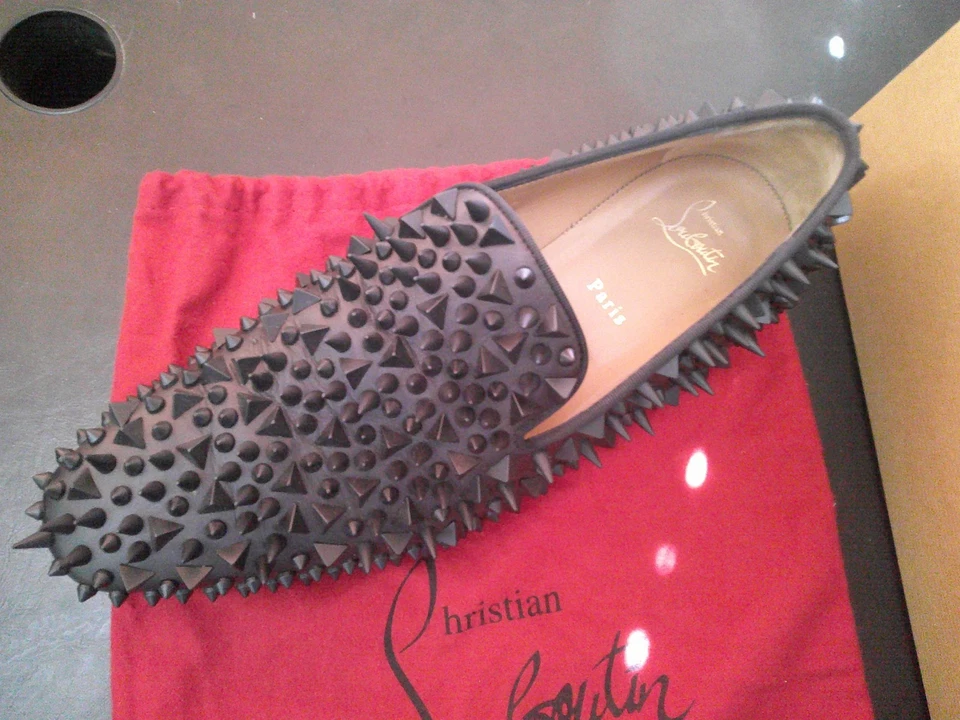 Christian Louboutin Hombre Zapatos Talla 44 Dandy Pik Pik Becerro Plano GG Negro/Negro Mate Foto 4 de 4