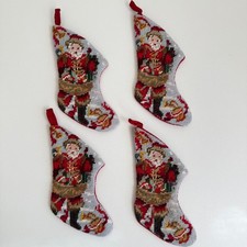 Christmas Needlepoint Stocking Ornaments Santa Claus Set of 4 Old World 6 inch