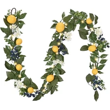 Summer Lemon Garland for Mantle with Lights, 6FT Spring Fake Fruit Eucalyptus...