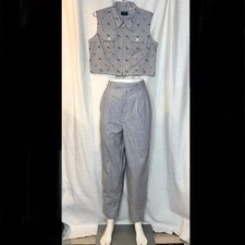 Vintage LizSport 2pc Pinstripe Embroidered Summer Outfit size 12 