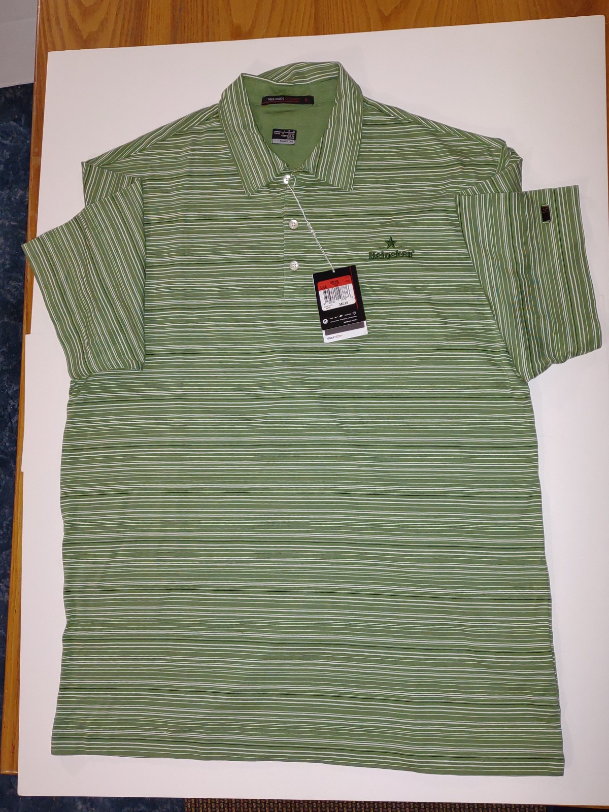 2008 Tiger Woods Collection Golf Mens L Polo Shirt Heineken Beer Nike Fit Dry