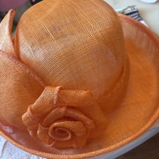 Sinamay Orange/Red Kentucky Derby Hat Sunday Tea Party Fascinator Royal Ascot