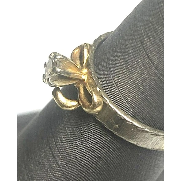 ANEL ARCO PRATA ESTERLINA 925 E OURO AMARELO 14K DIAMANTE TAMANHO 5,25 CÉU - Imagem 4 de 4