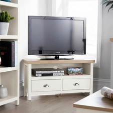 TV Stand 2 Door Cabinet Television Unit White Oak Shelf Cable Tidy 36mm Top