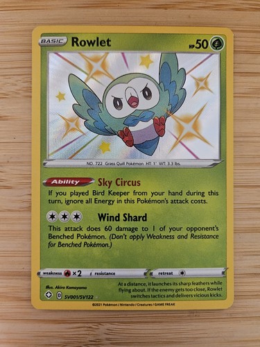Rowlet Rarest Card Rowlet SV001/SV122 Shining Fates NM Shiny Holofoil Rare Pokemon Card | eBay