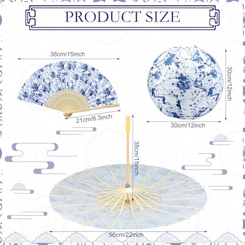 12 Pcs Chinoiserie Decoration Set - Including 4 Christmas Blue and White Paper 