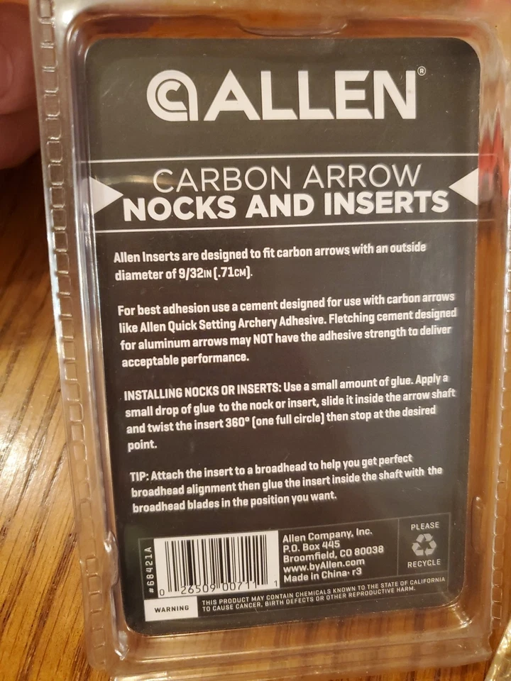 4 Packs ALLEN Carbon Arrow Nocks & Inserts For 9/32" Arrows   Bow Hunting - Image 2 of 2