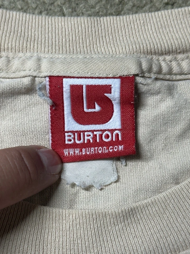 Vintage Burton Logo T Shirt Men’s Size Medium Brown Cream Y2K 90s Skater Surf - Image 3 of 4