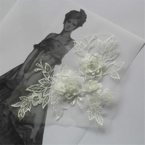 3D Embroidery Flower Lace Bridal Applique Lace Pearl Tulle Wedding Dress Fabric - Picture 20 of 20