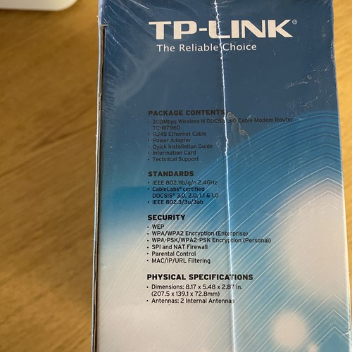 TP-Link TC-W7960 300Mbps Wireless N DOCSIS 3.0 Cable Modem Router NEW SEALED - Afbeelding 9 van 13