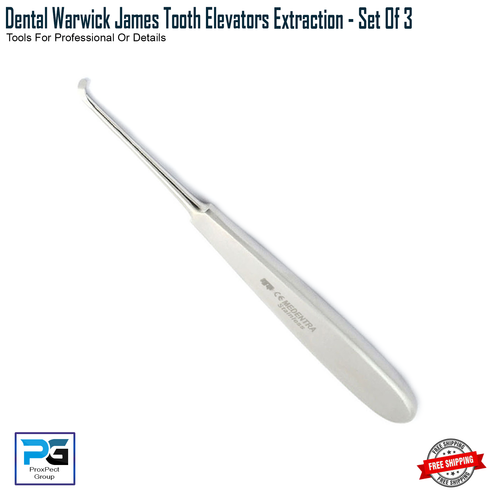 Warwick James Tooth Elevators Right, Left, Straight Extraction Tools Set of 3 - Picture 5 of 8