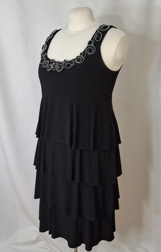 PEPLUM Black Dress Large Tiered Zipper Detailed Neckline Empire Style TIANA B. - Picture 6 of 15