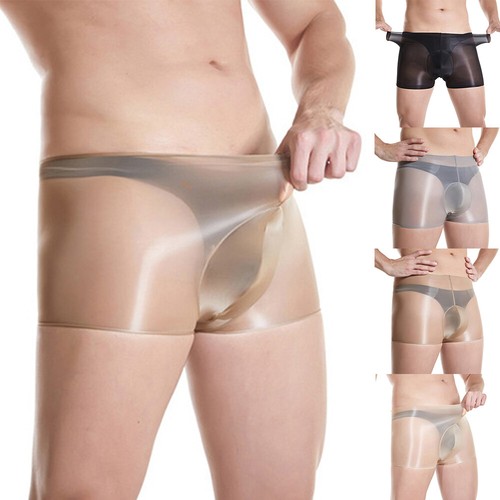 Mens Glossy Panties Oil Shiny Boxers Bulge Pouch See Through Underwear Seamless/ - Picture 11 of 20