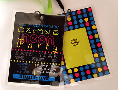 Personalised Neon Glow Party Lanyard for Birthday Party Invites word art design