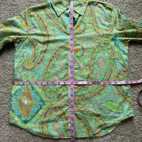 Ralph Lauren Cotton Multicolor Paisley 3/4 Sleeve Button Up Blouse Shirt Size L - Picture 4 of 7