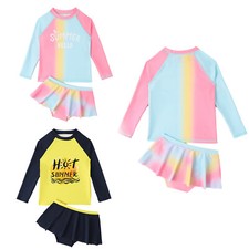 Kids Girl Swimsuit Long Sleeve Bathing Suit Skirted Swimwear Beach Beachwear