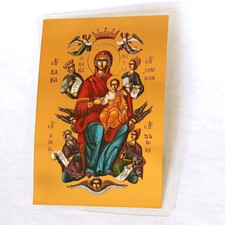 Virgen y Niño Reina del Universo dorado laminado icono tarjeta de oración 4x3 pulgadas