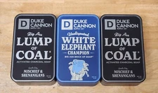 Duke Cannon Lump Of Coal & White Elephant Collectible Tin Lot of 3 10oz Bar Soap