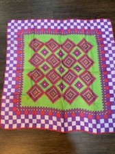 Vintage 1970's Lime purple red geometric square 26x26 scarf