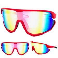 Oversize RETRO SPORTY WRAP AROUND Shield Cycling SUN GLASSES Large Big Red Frame