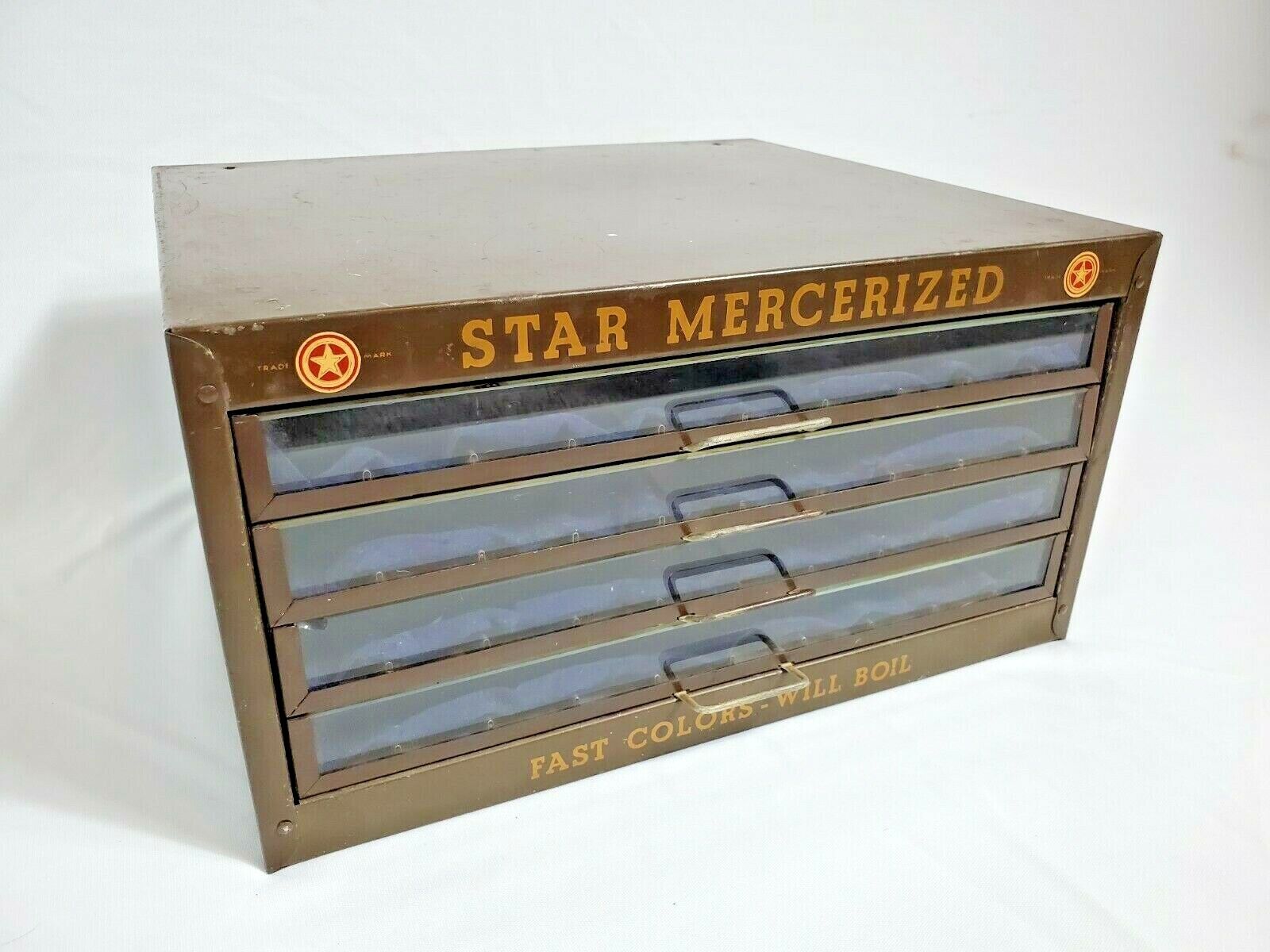  Antique Star Mercerized Sewing Cotton Thread Spool Cabinet 4 Drawer Store Case