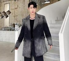 Mens Autumn Fashion Lapel Long Sleeve Loose Denim Suit Coats Casual Trousers 2PC