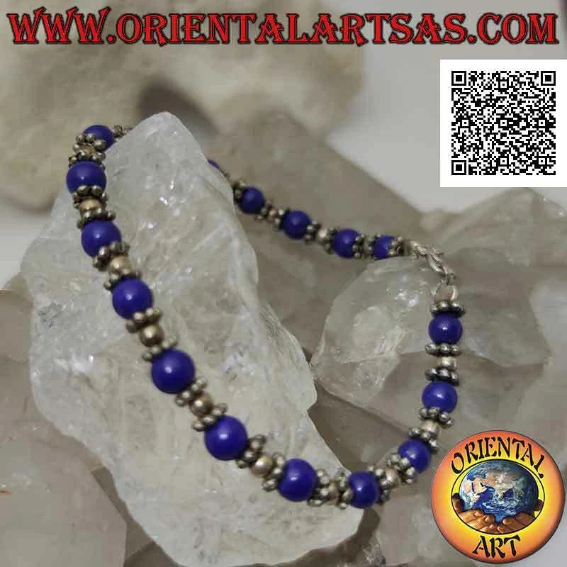 Bracciale in Argento 925‰ sfere di lapislazzulo e argento infilate e inserti da  - Immagine 2 di 4