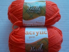 Needle Crafters acrylic yarn, Tangelo bright orange lot of 2 115 yds each