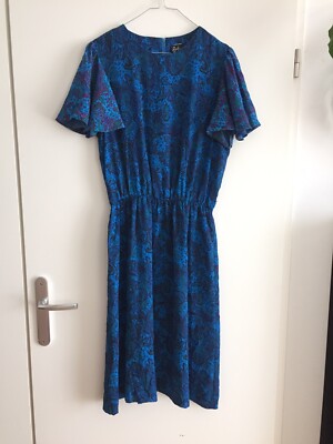 Vintage Kaschmir Kleid blau BRELI ORIGINALS Made in USA Gr. L