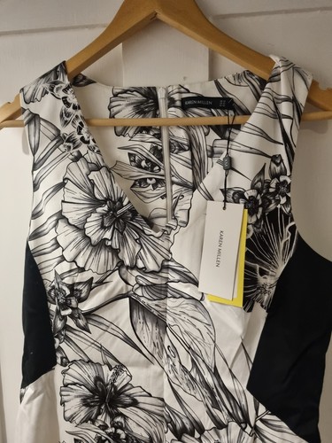 Karen Millen Monochrome Black And White Floral Skater Dress Uk 14, RRP £145 - Picture 2 of 6