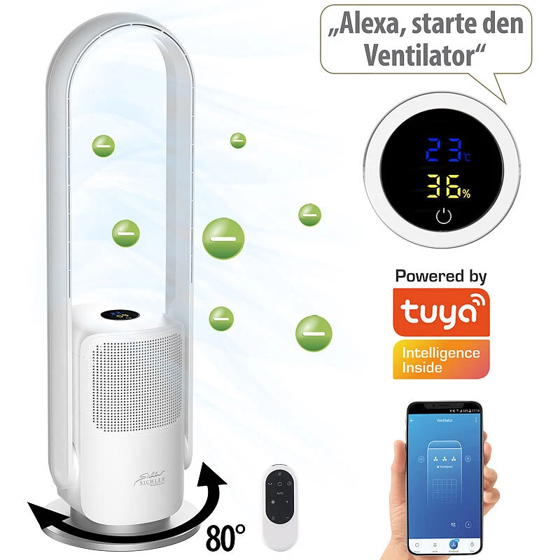 Sichler Rotorloser 2in1-360°-Ventilator & Luftreiniger, WLAN, App, HEPA, 35 W - Bild 2 von 4