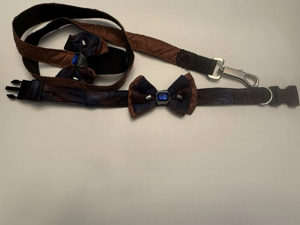 Collar y correa de perro con cuentas 'Bren D'Azur' hechos a mano de 14-16"" Foto 3 de 3