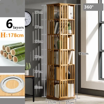 Drehbares Bücherregal 360° Bücherschrank Turm Massivholz Drehregal 6 Ebenen DE - Bild 1 von 4