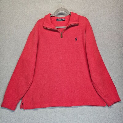 Polo Ralph Lauren 1/4 Zip Pullover Sweater Red Knit Men's Extra Extra Large