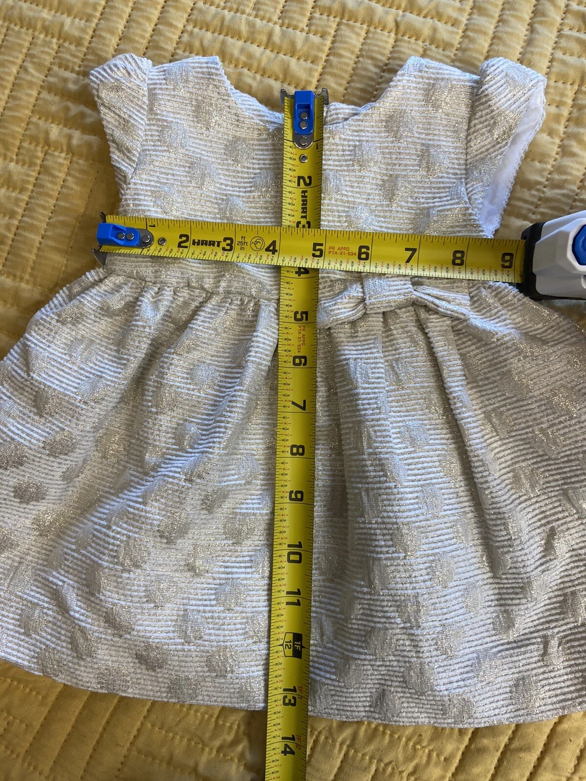 Abito da festa Kate Spade bambina 6 mesi oro chiaro punti metallizzati fiocco gessato