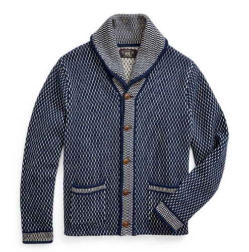 Ralph Lauren Men's Indigo Wool-Cotton Cardigan - Size M in Navy/Vintage Cream