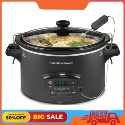 Hamilton Beach Defrost & Go Programmable Slow Cooker, Temperature Probe, 6 Quart