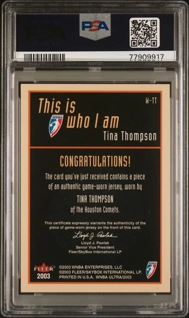 2003 Ultra WNBA Who I am GAME WORN Tina Thompson PSA 9 Houston Comets - Image 2 of 2