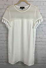 LULUS white short sleeve fringe lined shift dress size M
